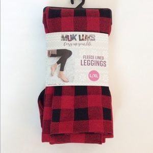 Muk Luks Red & Black Fleece Lined Leggings L / XL